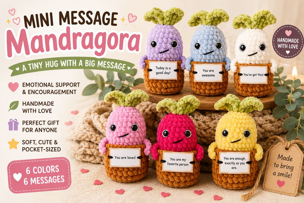 Pocket Hug Mandragora™ – Handmade Emotional Support Plush with Inspirational Message Card