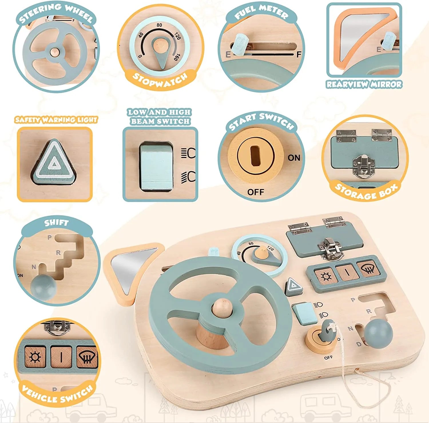 Montessori Wooden Sensory Tablet Car Dashboard