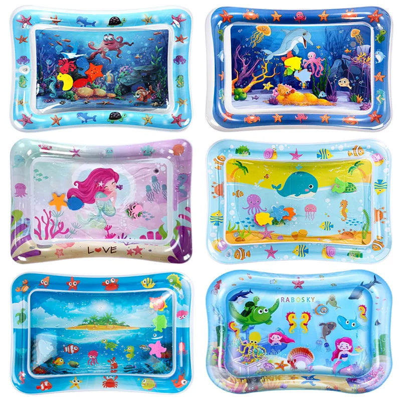Inflatable play mat with water