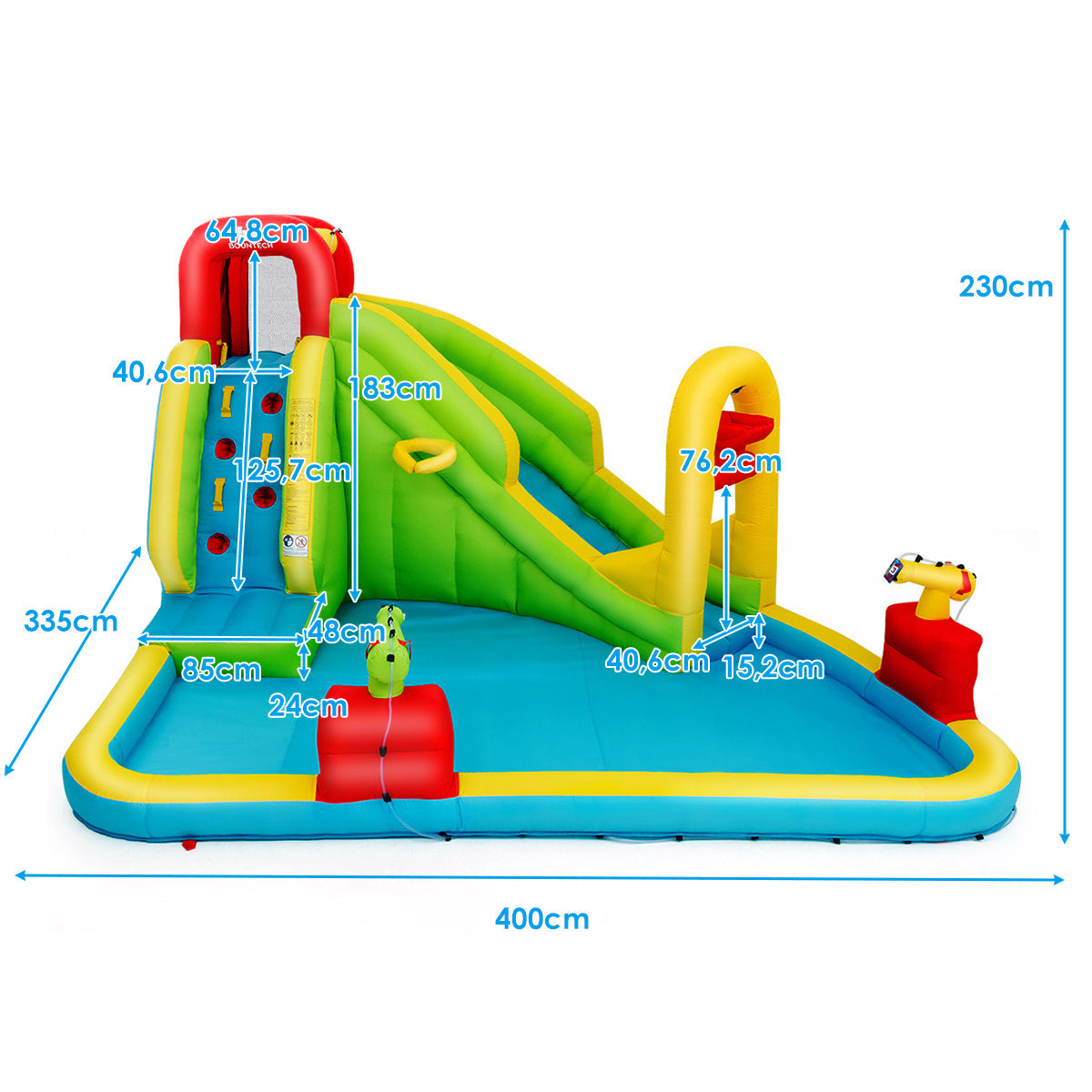 NNECW Inflatable Water Slide with Climbing Wall and Water Gun for Indoor/Outdoor Play without Blower