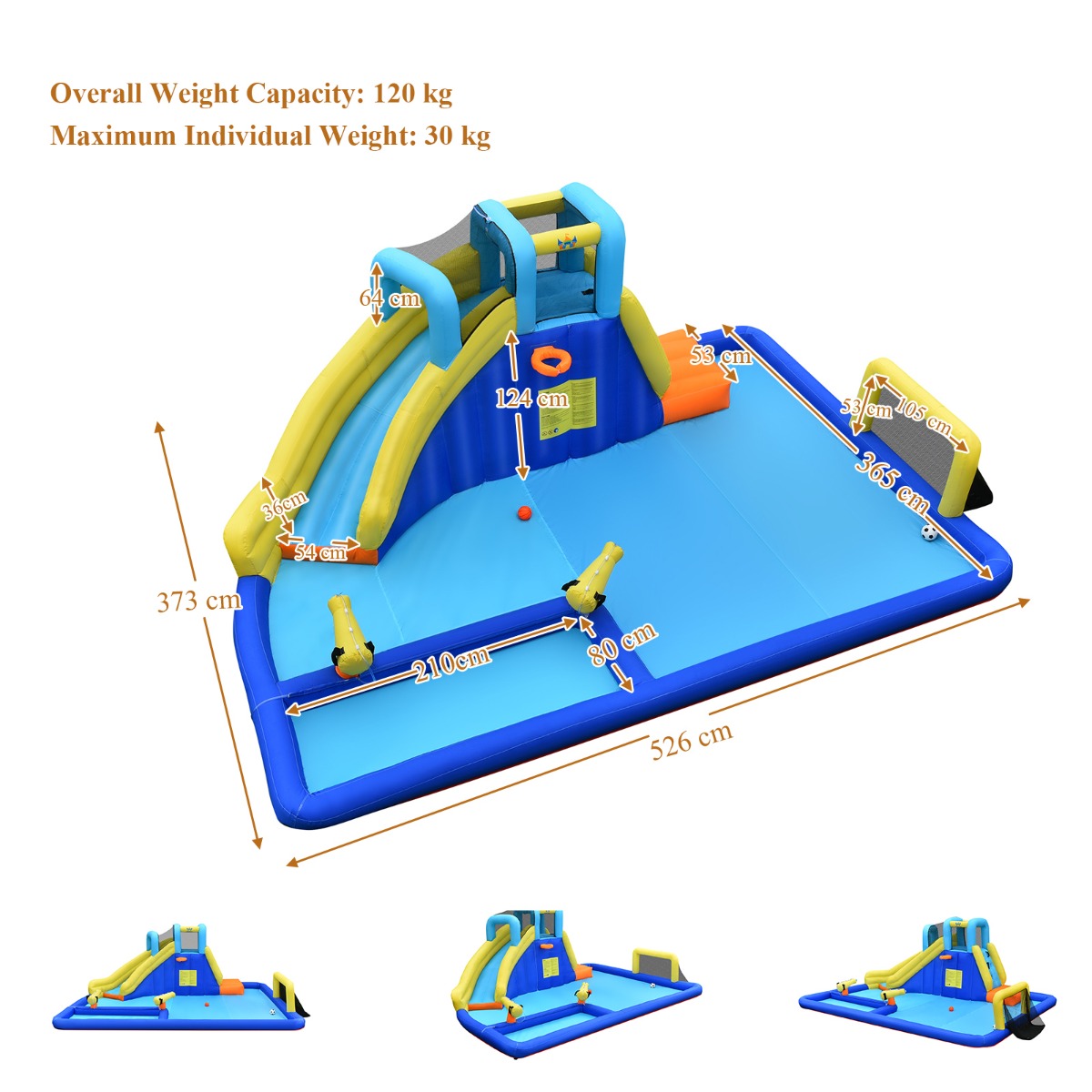 NNECW Inflatable Water Jumping House with Water Sprayers & Slide for Outdoor Play with Blower