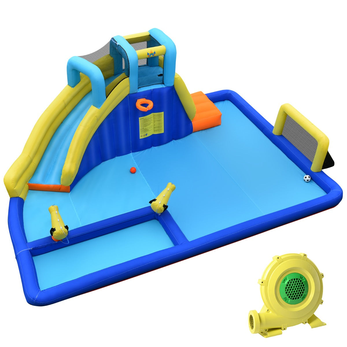 NNECW Inflatable Water Jumping House with Water Sprayers & Slide for Outdoor Play with Blower