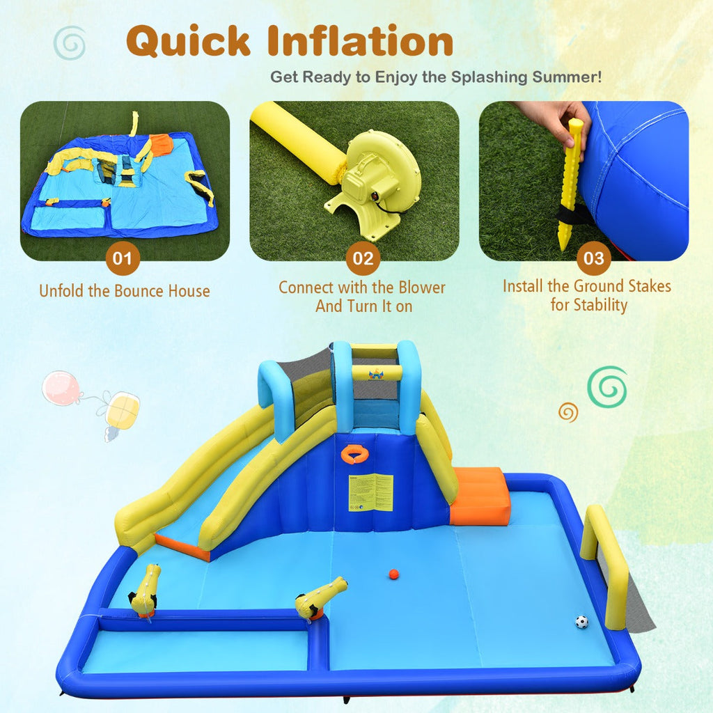 NNECW Inflatable Water Jumping House with Water Sprayers & Slide for Outdoor Play with Blower