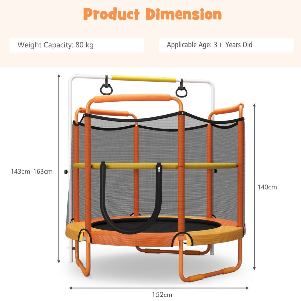 NNECW 152cm Kids 3-in-1 Game Trampoline Seamless with Enclosure Net