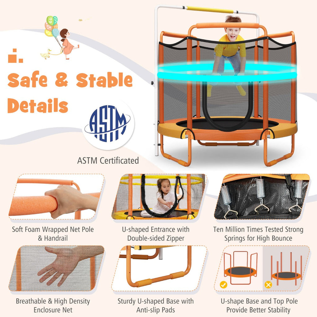 NNECW 152cm Kids 3-in-1 Game Trampoline Seamless with Enclosure Net